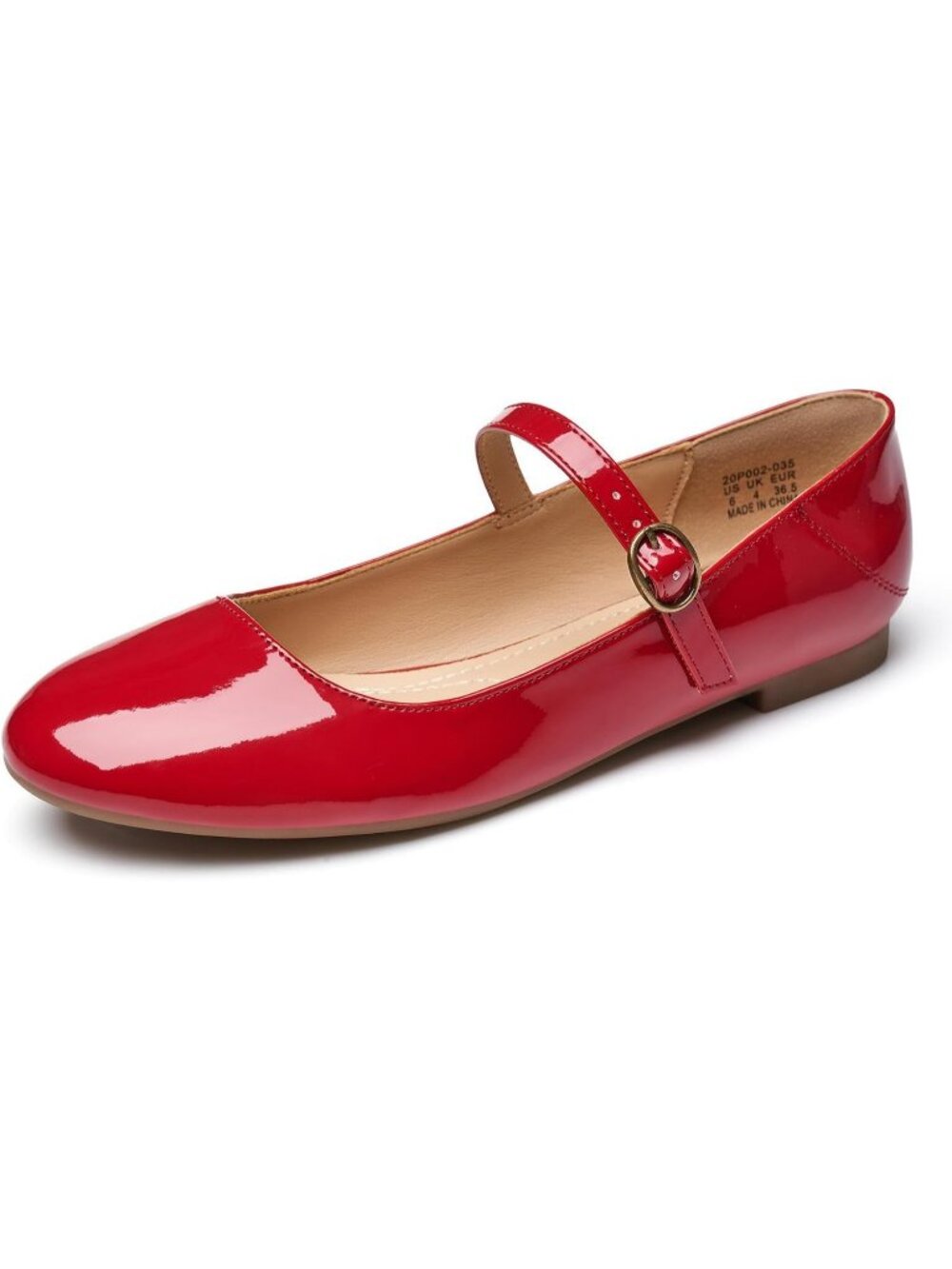 Women's PU Red Round Toe Ballet Flats With Buckle Strap Comfortable Shoes